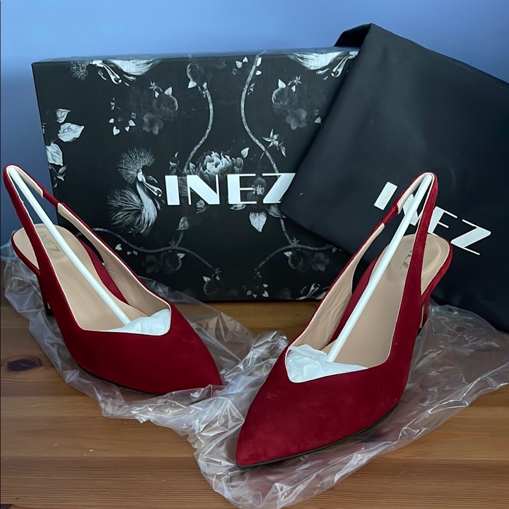 Inez Red Suede Monica  Slingback heels